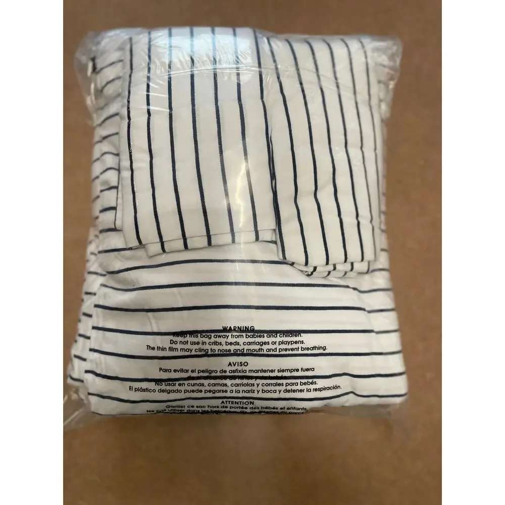 Lauren Ralph Lauren Spencer King Sheet Set Navy/White Stripe 4Pc 100% Cotton NEW